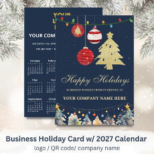 2027 Calendar Business Logo QR Festive  Holiday Card
