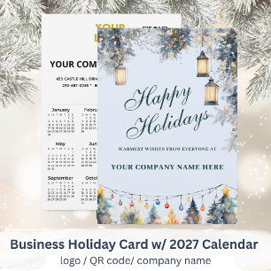 2027 Calendar Business Logo QR Festive  Holiday Card