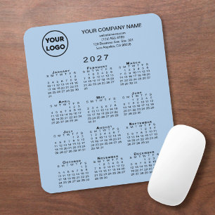 2027 Calendar Business Logo Text Light Blue Mouse Pad
