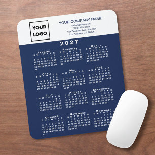 2027 Calendar Business Logo Text Navy Blue White Mouse Pad