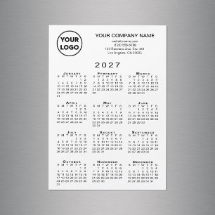 2027 Calendar Business Logo Text White Magnet Card