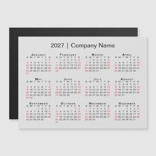 2027 Calendar Business Name Grey Magnet