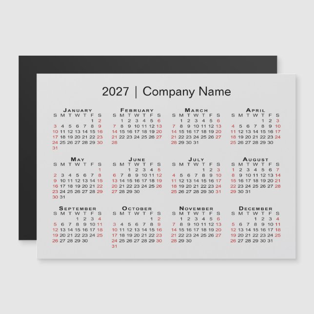 2027 Calendar Business Name Grey Magnet (Front/Back)