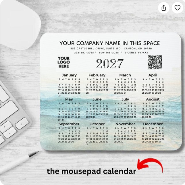 2027 Calendar Business Name Logo QR Code Mouse Pad (Creator Uploaded)