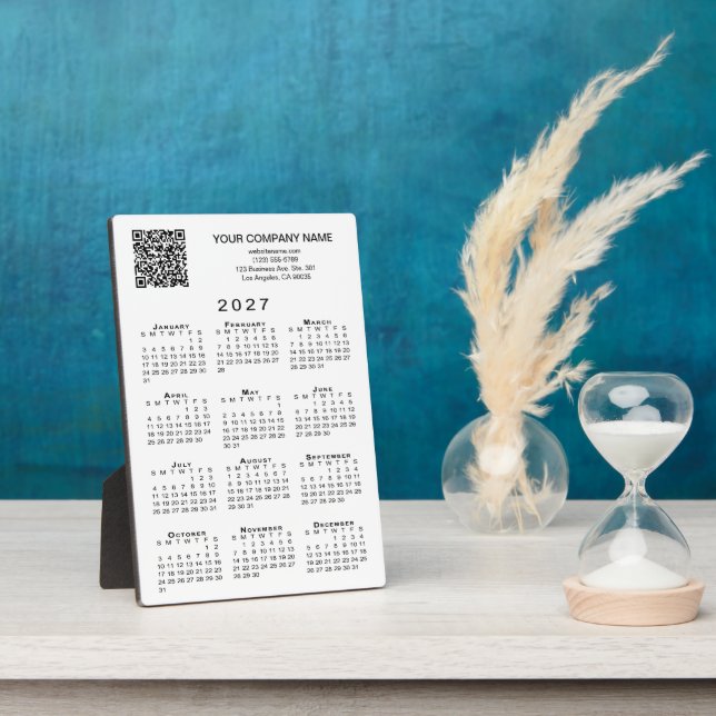 2027 Calendar Business QR Code Text Desktop Plaque (Side)