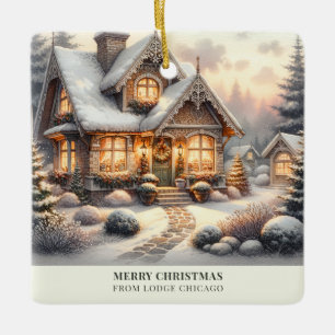 2027 Calendar Christmas Cottage QR Code Business Ceramic Ornament