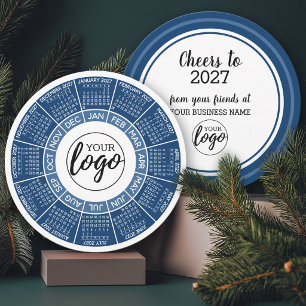 2027 Calendar Circle - Blue White Business Logo Holiday Card