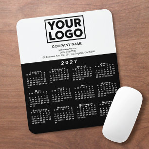2027 Calendar Company Logo Text Black White Mouse Pad