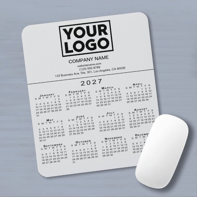 2027 Calendar Company Logo Text Grey Mouse Pad (2027 Calendar Company Logo Text Grey Mouse Pad in situ)