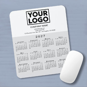 2027 Calendar Company Logo Text Grey White Mouse Pad