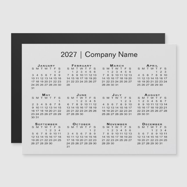 2027 Calendar Company Name Grey Magnet (Front/Back)
