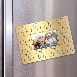 2027 Calendar Custom Family Photo Gold Foil Magnet