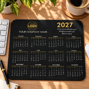 2027 Calendar Custom Logo Business Black Gold Mouse Pad