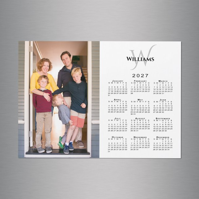 2027 Calendar Custom Photo Monogram Name Magnet (2027 Calendar Custom Photo Monogram Name Magnet in situ)