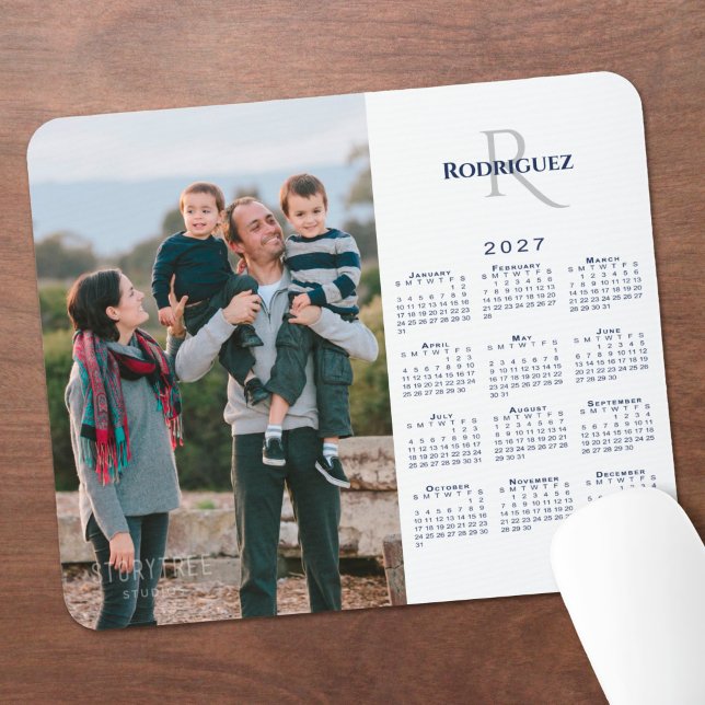 2027 Calendar Custom Photo Monogram Name Mouse Pad (2027 Calendar Custom Photo Monogram Name Mouse Pad in situ)