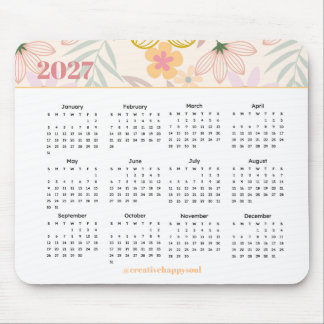 2027 calendar floral simple modern yearly desk mouse pad