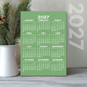 2027 Calendar - Full Year Basic - Flat Sheet Paper Holiday Card