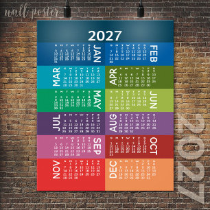 2027 Calendar - Full Year - funky colourful months Poster