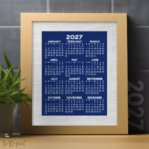 2027 Calendar - full year view vertical - Blue Photo Print