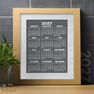2027 Calendar - full year view vertical - Grey Photo Print
