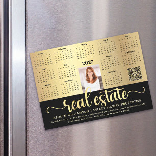 2027 Calendar Gold Real Estate QR Code Magnet
