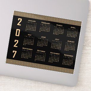 2027 Calendar, Greek Fret, Beige on Black