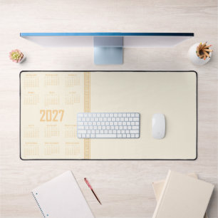 2027 Calendar, Greek Fret, Beige on Cosmic Latte Desk Mat