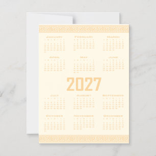 2027 Calendar, Greek Fret, Beige on Cosmic Latte Magnetic Invitation