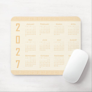 2027 Calendar, Greek Fret, Beige on Cosmic Latte Mouse Pad