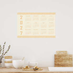 2027 Calendar, Greek Fret, Beige on Cosmic Latte Poster