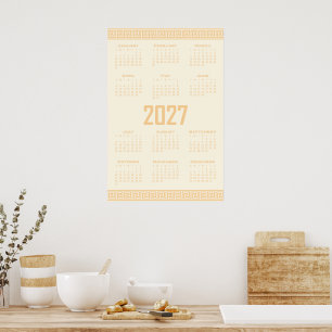 2027 Calendar, Greek Fret, Beige on Cosmic Latte Poster