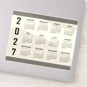 2027 Calendar, Greek Fret, Black on Beige