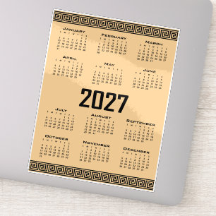 2027 Calendar, Greek Fret, Black on Beige