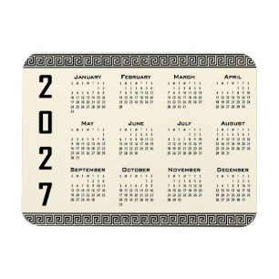 2027 Calendar, Greek Fret, Black on Beige Magnet