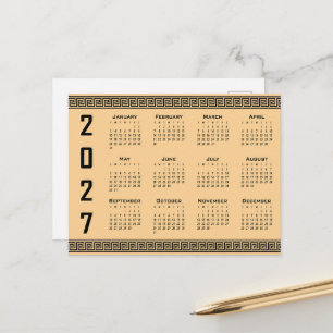 2027 Calendar, Greek Fret, Black on Beige Postcard