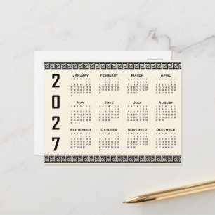 2027 Calendar, Greek Fret, Black on Beige Postcard