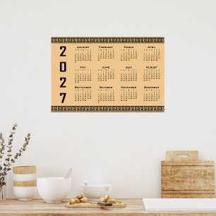 2027 Calendar, Greek Fret, Black on Beige Poster