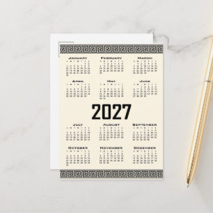 2027 Calendar, Greek Fret, Black on Cosmic Latte Postcard