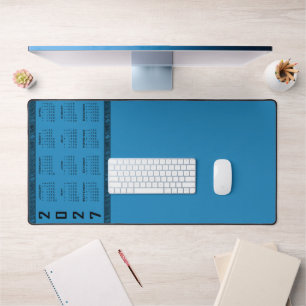 2027 Calendar, Greek Fret, Black on Cosmos Blue Desk Mat