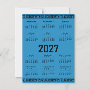 2027 Calendar, Greek Fret, Black on Cosmos Blue Magnetic Invitation