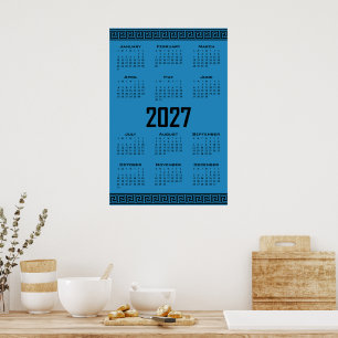 2027 Calendar, Greek Fret, Black on Cosmos Blue Poster
