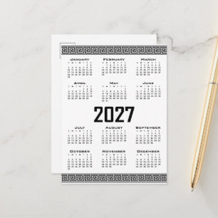 2027 Calendar, Greek Fret, Black on White Postcard