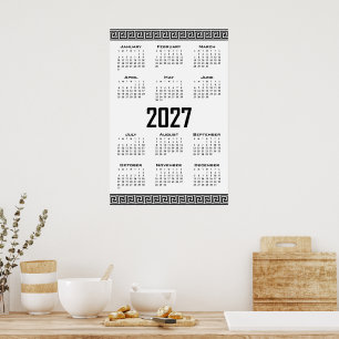 2027 Calendar, Greek Fret, Black on White Poster