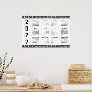 2027 Calendar, Greek Fret, Black on White Poster