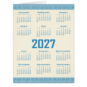 2027 Calendar, Greek Fret, Blue on Cosmic Latte
