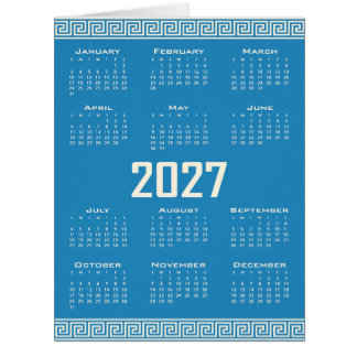2027 Calendar, Greek Fret, Cosmic Latte on Blue