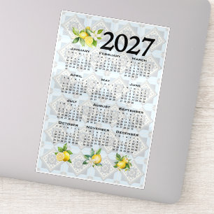 2027 Calendar, Greek Fret, Cosmic Latte on Blue