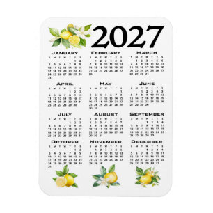 2027 Calendar, Greek Fret, Cosmic Latte on Blue Magnet