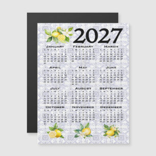 2027 Calendar, Greek Fret, Cosmic Latte on Blue Magnetic Invitation