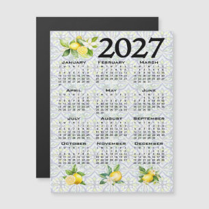2027 Calendar, Greek Fret, Cosmic Latte on Blue Magnetic Invitation